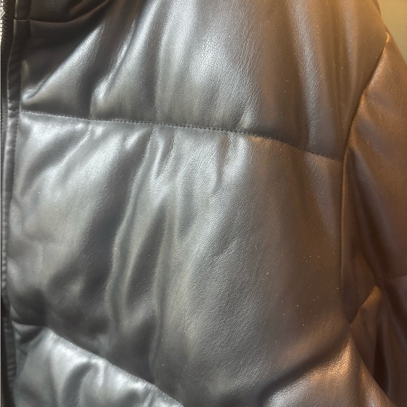 Black Leathef Puffer Jacket - Picture 2 of 4